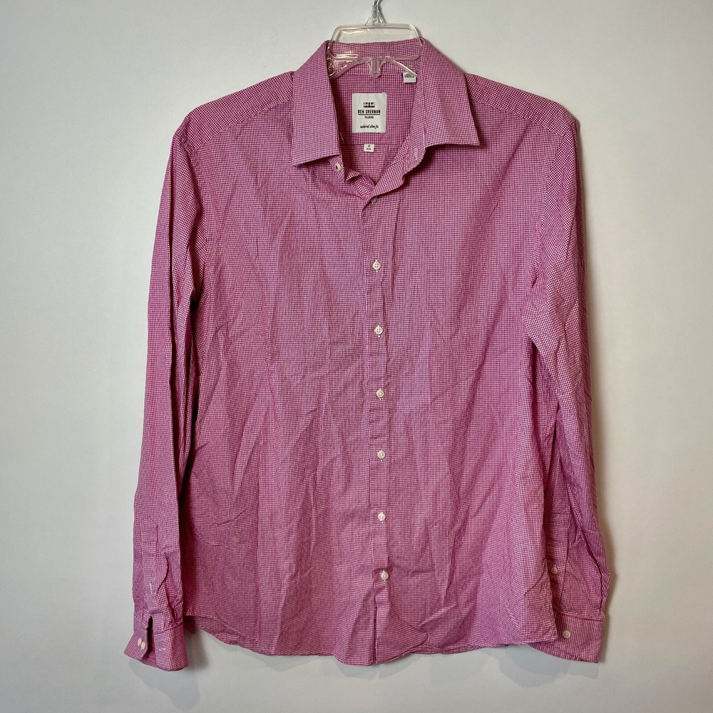 Ben Sherman Tailored Slim Fit Dress Shirt Mens 36-37‎ Red Button Up Long Sleeve